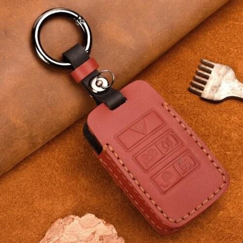 Genuine Leather Car Key Case Cover for Land Rover LR4 LR2 Discovery Rang Rover Sport Evoque 5 Buttons Smart Fob Protect