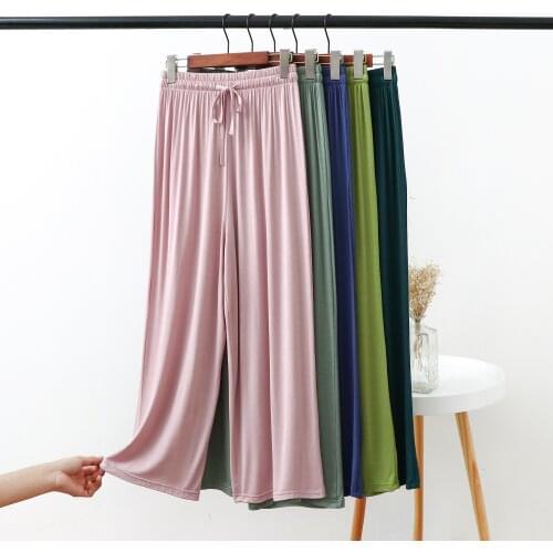 Home cropped trousers womens high waist fall feeling can be worn outside wide-leg pants loose thin pajamas casual womens trous