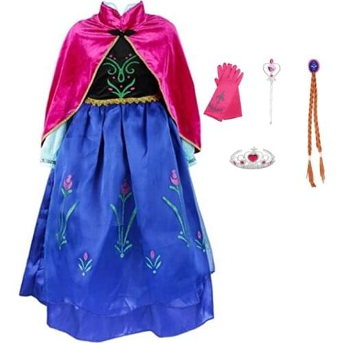 FINDPITAYA Girls Anna Elsa Dress with Cape Children Party Cosplay Costume Children Halloween Fantasy Dress up 2-9 Years