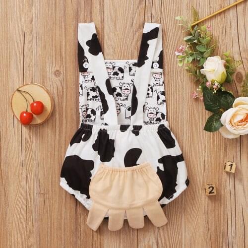 Newborn Infant Baby Girls Ruffle Dairy Cow Printed Backless Romper Bodysuit Infant New Born Clothes One-pieces Jumpsuit