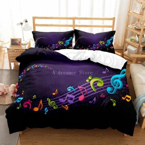 Fashion 3D Music Note Treble Clef Staff Bedding Set Black Comforter Quilt Cover Decor Home Textile Bedclothes Music Duvet Cover
