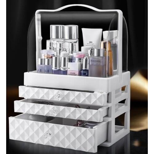 Fashion New Makeup Organizer Large Capacity Waterproof and Dustproof Bathroom Cosmetic Storage Box Desktop Beauty Storage Drawer
