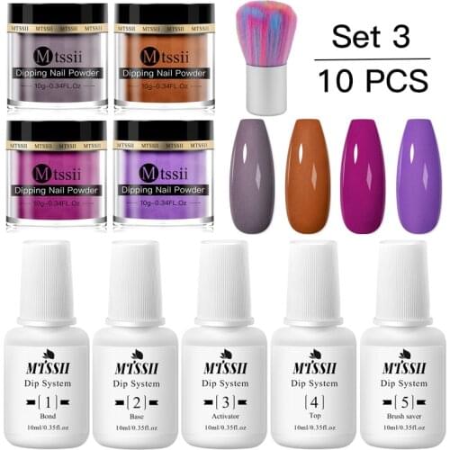 Mtssii 10Pcs Dipping Nail Powder Set Series Color Holographics Glittery Chrome Without Lamp Cure Nail Art Decorations Kit