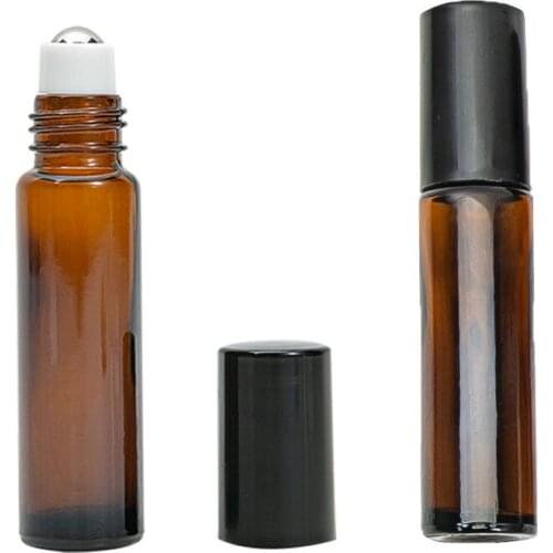 MUB - 5pcs 10ml Thick Glass Roller Ball Perfume Bottle for Essential Oil Empty Container Portable Brown Leakproof Roll on Bottle