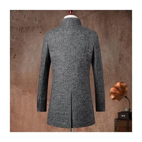New Winter Wool Coat Men Business Slim Long Windbreaker Single Button Wool Blend Men Overcoat abrigo para varon LX2321