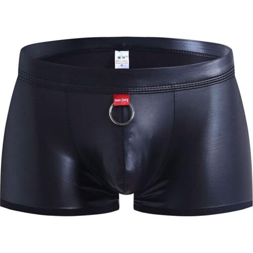 Sexy Mens Underwear Boxers PU Leather Rings Underwear Men Boxer Shorts Breathable Gay Man Boxers Shorts Underpants Boxer Homme