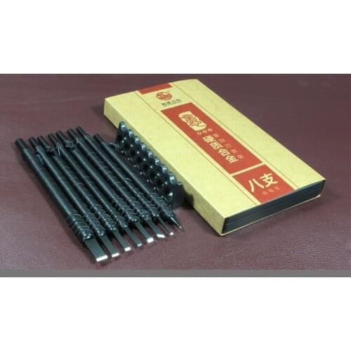 Professional 8 pc black tungsten steel Stone Carving knives set, hand Stone carving chisel knife