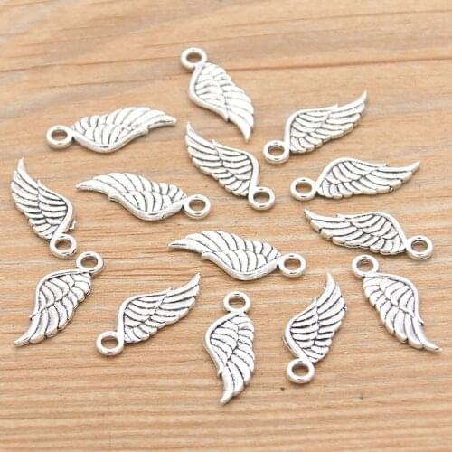 PULCHRITUDE 40pcs 7*20mm 2020 New Product Photo Color Wing Charms Animal Pendant Jewelry Metal Alloy For DIY Jewelry Marking