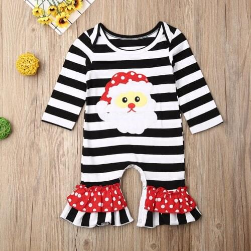 Christmas Baby Spring Autumn Clothing Newborn Infant Baby Girl Boy Romper Long Sleeve Jumpsuit Flare Outfits Stripe Xmas Clothes