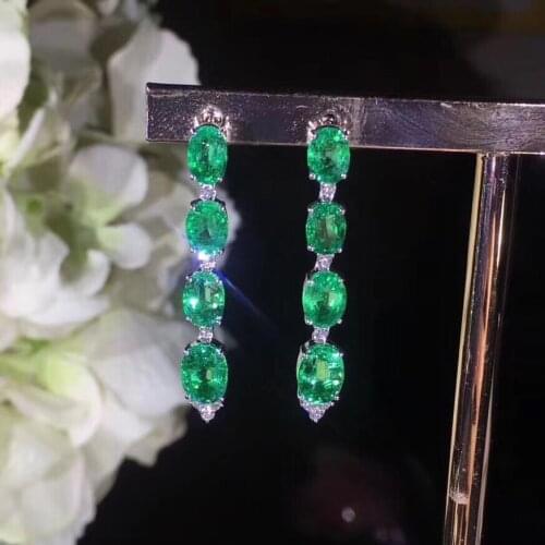 Natural green emerald drop earrings S925 silver natural Gemstone drop earrings fashion Lovely strand long Women gifts jewelry