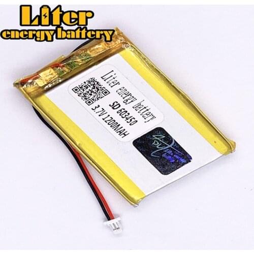Plug 1.0-2P 3.7 V 603450 1200mah Rechargeable lipo battery solar li ion polymer lithium battery e-books GPS PDA