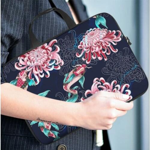 Daisy Chrysanthemum Flowers Fish Laptop Bag Funny Double-sided Printed Notebook Protective Bag Water Resistant Neoprene Laptop