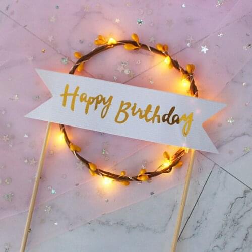 LED Lighting Handmade Flower Wreath Wedding Party Paper Cake Topper DIY Cake Decoration Christmas Halloween