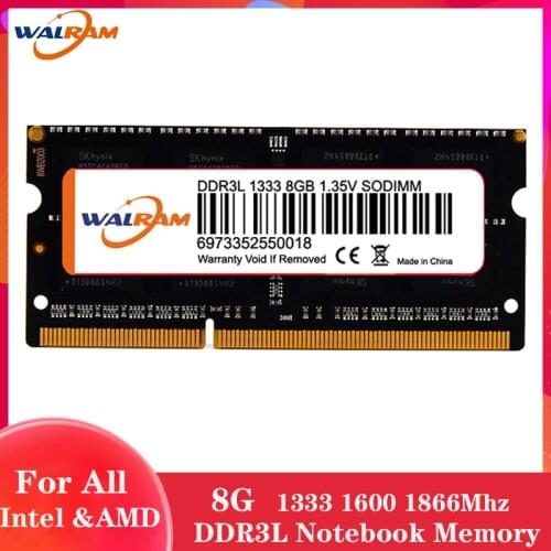 WALRAM memoria ram DDR3L 8GB PC3-10600S 1600MHZ PC3-12800S 1333MHZ Memory 204pin 1.35V Laptop Notebook SODIMM RAM