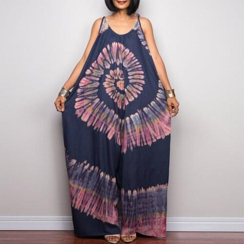Tie Dye Women Wide Leg Jumpsuits 2021 Summer Ladies Sleeveless Sling Jumpsuit Female Casual Print Loose Rompers
