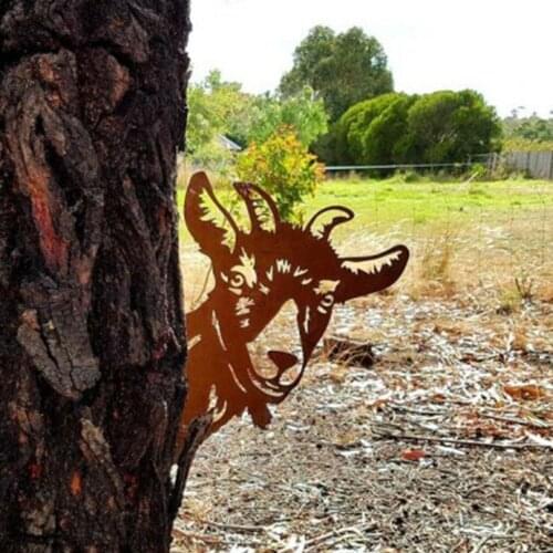 1Pcs Metal Goat Silhouettes Garden Fence Decor Statues Sign Wrought Iron Peeping Sheep Ornaments Outdoors Garden Supplies 2021