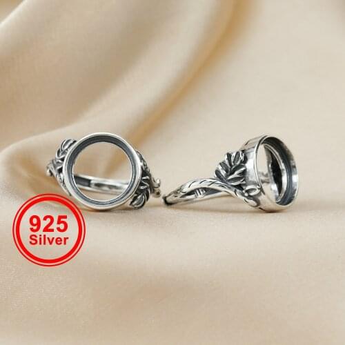 12mm setting size round leaf bezel antiqued 925 sterling silver solid silver DIY ring tray bezel setting supplies 1213022