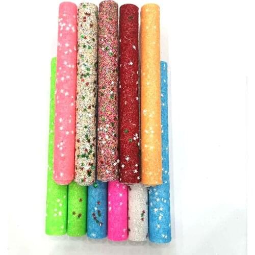 Snowflake Multicolored Chunky Glitter Artificial Leather Fabric for Christmas Decoration/Craft/Shoe