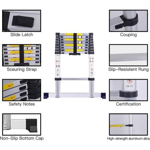 2.6m Telescopic Aluminum Ladder Foldable Aluminum Ladder Multifunctional Ladder Telescopic Straight Ladder Portable Tool HOT HWC