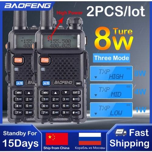 2pcs Baofeng UV-5R 8W True High Power 8 Watts powerful Walkie Talkie long range 10km Dual Band Two Way Radio CB Portable Hunting