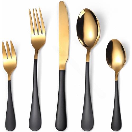 Kitchen Tableware Sets Stainless Steel Cutlery Fork Spoon Knife Golden Dinnerware Set Black Gold Cutlery Set 5 Pcs Dropshipping