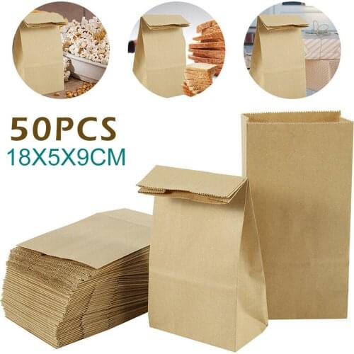 50pcs 18*5*9cm Brown Kraft Paper Carrier Bags Bread Sandwich Lunch Bags Food Take Out Bags Party Wedding Supplies