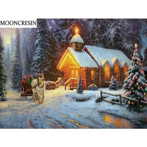 5D Diamond Painting Cross Stitch Pattern Snow House Diy Diamond Embroidery Full Square Mosaic Stickers Christmas Tree Decor Home