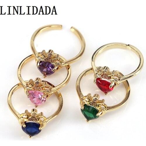 8Pcs CZ Micro Pave Heart Shape Adjustable Ring,Gold Filled Cubic Zirconia Open Ring, Wedding Statement Ring