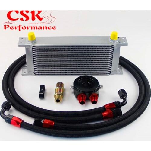 AN8 16 Row 248mm Universal Engine Transmission Oil Cooler British Type + Aluminum Filter Hose End Kit Silver