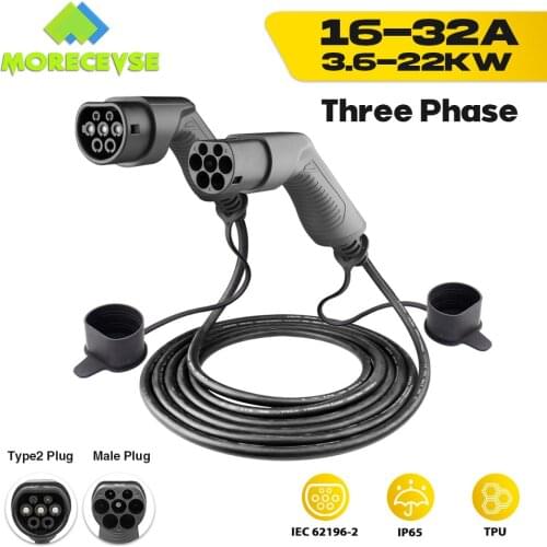 EV Charging Cable 16A-32A 3KW-22KW SIngle-Three Phase Electric Vehicle Cord for Car Charger Station Type 2 Female to Male IEC