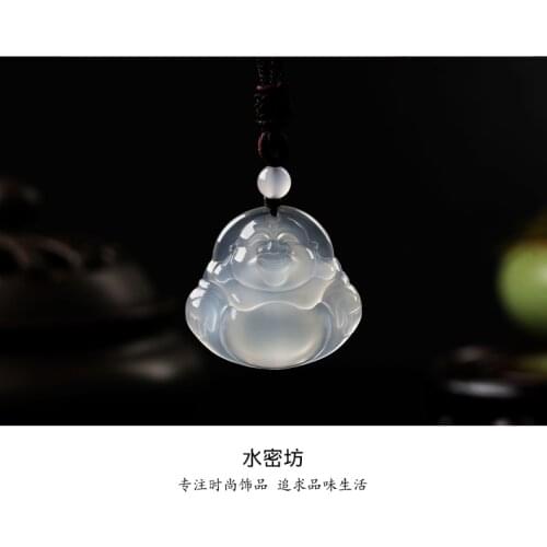 Pure natural primary color high ice child safety buckle agate Jade pith pendant sweater chain pendant ice through fluorescent