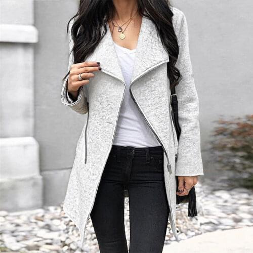 Duzeala Autumn Asymmetric Wool Blend Long Coat Women Winter Thick Casual Jacket Coat Skew Zipper Outwear Overcoat