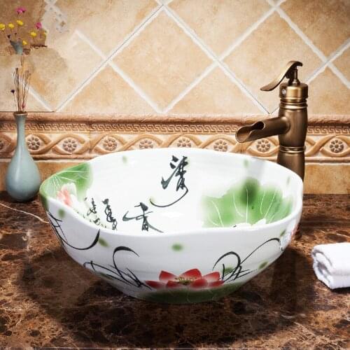 Europe Vintage Style Ceramic Art Basin Sink Counter Top Wash Basin Bathroom Vessel Sinks vanities ceramics bathroom wash basin