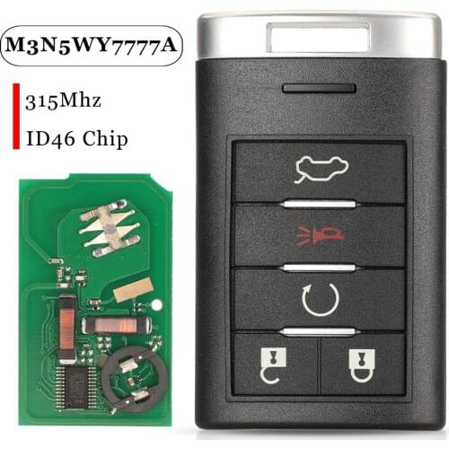 Jingyuqin 5 Buttons Remote Car Key Fob 315MHZ ID46 Chip M3N5WY7777A For Cadillac CTS STS