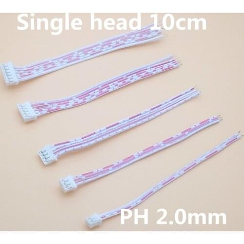 100pcs/lot PH2.0 single head red white cable 2P 3P 4P 5P10P2.0MM pitch length 10CM 26AWG
