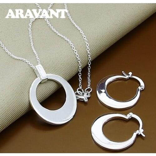 Fashion Wedding Jewelry Set 925 Silver Moon Hoop Earring Pendant Necklace Chains Set For Women Fashion Jewelry Accessories