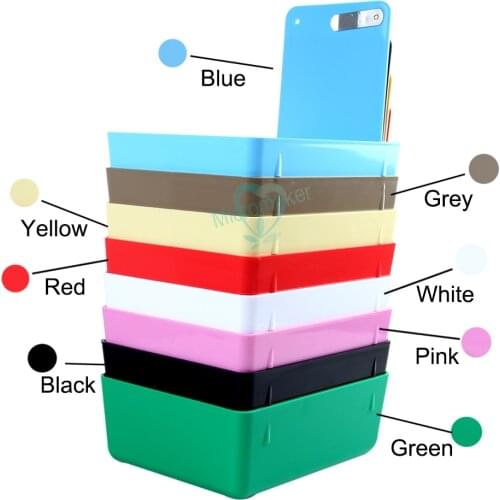 Dental Box 7 Colors Plastic Colourful Working Pan Tray Box Durable Storage Case With Metal Clip Holder For Dental Laboratory