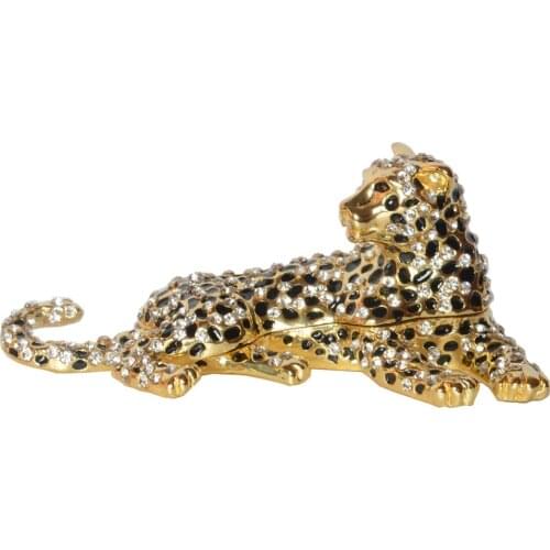 Leopard Jeweled Trinket Box Metal Jewelry Box Wildlife Animal Figurine Leopard Keepsake Box