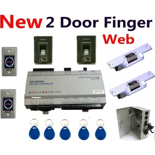 Metal Finger+RFID ID Card reader+2 Door Web IP Controls Access Controller Board+UPS Power supply+Strike lock+Infrare button kit