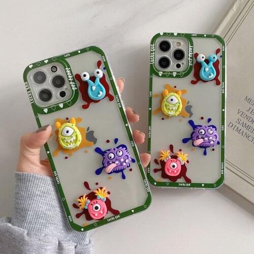 Fashion Cartoon 3D Cute Elves Pattern Clear Phone Case For iphone 11 12 Pro max 7 8 plus SE 20 Fashion Airbag Transparent Funda