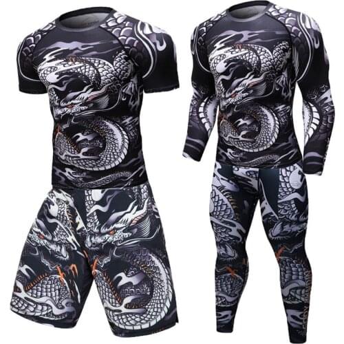 Mens MMA Compression Sportswear Boxing Muay Thai Shirt Gym Fitness Tights Shorts Running Sports Set Workout Clothes Tracksuit
