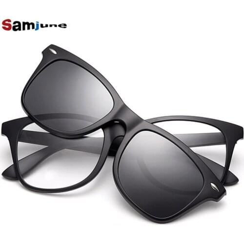 Samjune Clip on Sunglasses clip on glasses square Lens Men Women mirror clip Sun Glasses Night Vision Driving sunglasses for men