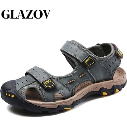 GLAZOV Brand Mens Sandals Genuine Leather Men Summer Shoes Casual Big Size 38-47 Gladiator Sandals for Men Leisure Beach Shoes