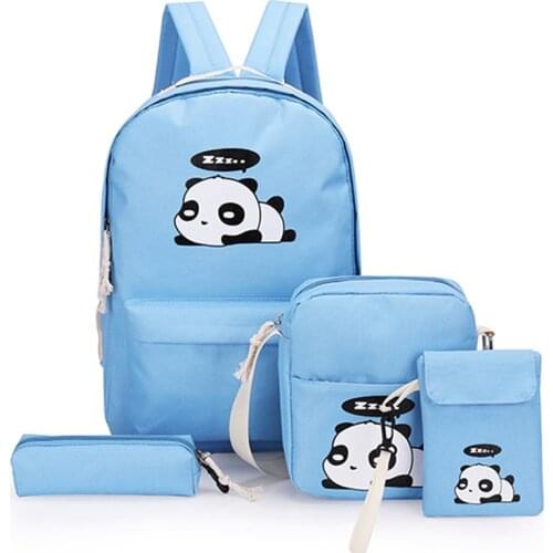 4 Set Schoolbags Kids College Style Cartoon Panda School Backpack For Teenage Girls Female Bagpack Fashion Student School bags