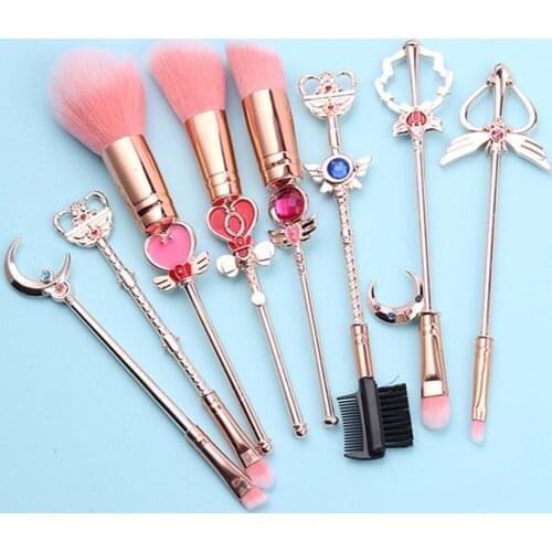 8pcs Sailor Moon Makeup Brushes Crystal Powder Eyeshadow Metal Powder Eyeshadow Blending Wand Brush Set Pinceaux Fond De Teint