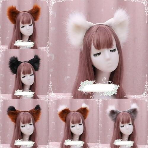 Women Long Furry Cat Fox Ear Hair Hoop Artificial Cute Plush Handmade Cosplay Masquerade Halloween Party Headband