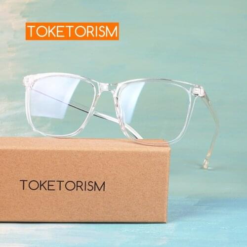 Toketorism Anti Blue Light Men Eyeglasses Tr90 Big Frame Highly Strength Ultra Light Transparent Womens Glasses