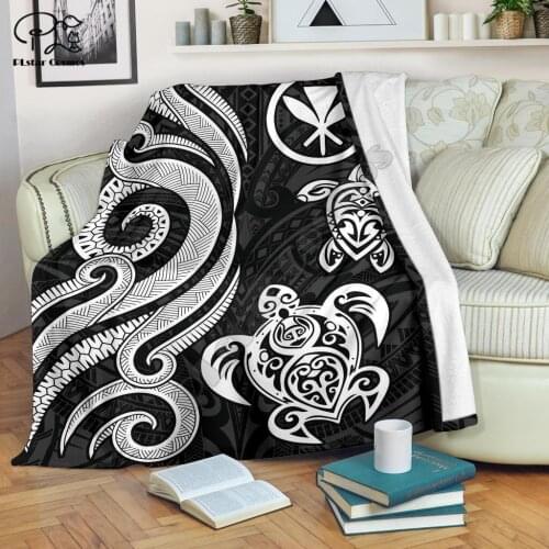 White Tentacle Turtle Polynesian Style Blanket 3D print Sherpa Blanket on Bed Home Textiles Dreamlike HOME ACCESSORIES