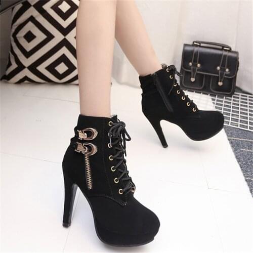 Sexy Zip Metal Chains Motorcycle Ankle Boots Women Shoes Super High Heels Platform Ankle Boots Punk Rock Gothic Biker Boots