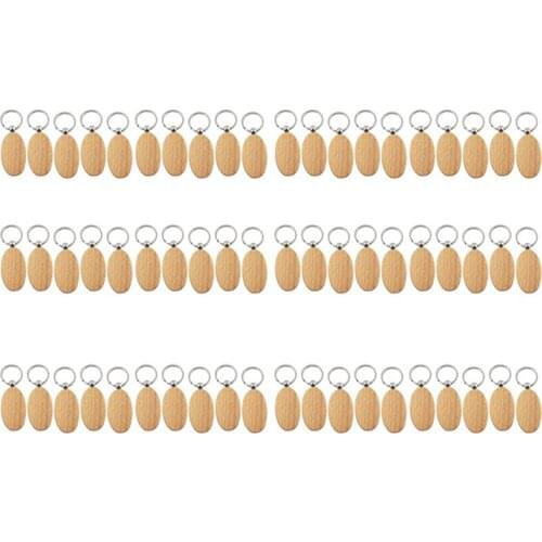 60Pcs Blank Oval Ellipse Wooden Key Chain DIY Promotion Keychain Pendant Keyring Tags Promotional Gifts